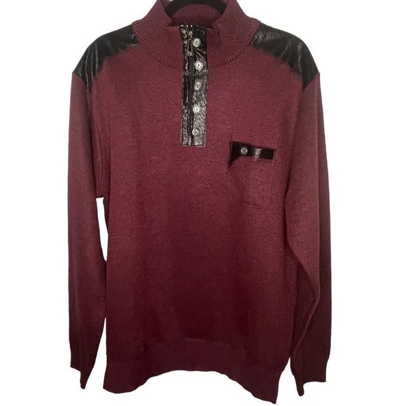 Leonardo Gavino Burgundy Black 1/4 Zip Sweater - XL - Picture 1 of 4